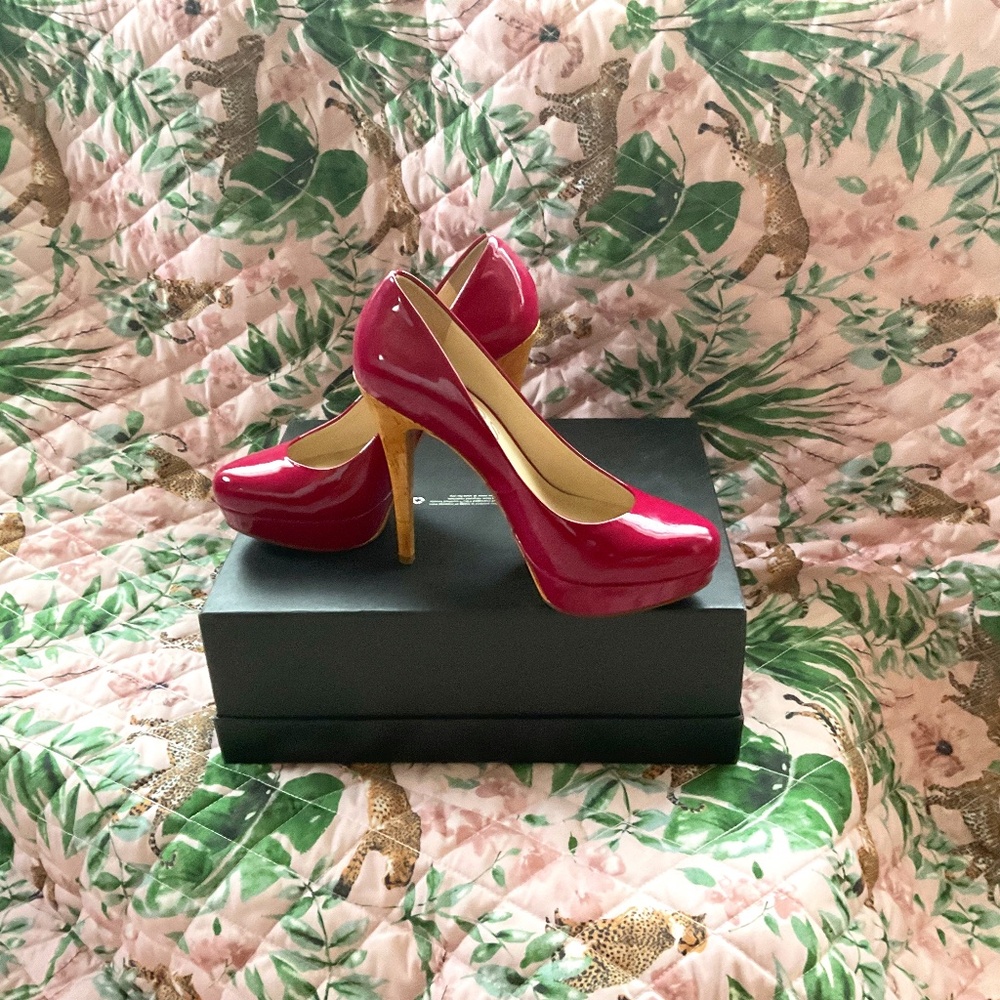 Michael Kors Platform Patent Leather Cork Heel Pumps